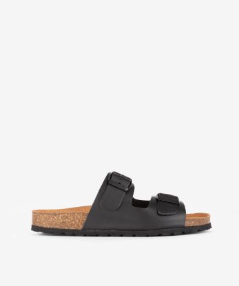 CHINELO INDIGO BAY  EM PELE COM DUPLA FIVELA E PALMILHA BIO - PRETO, 35