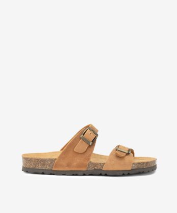 CHINELO EM PELE VINTAGE COM DUPLA FIVELA E PALMILHA BIO