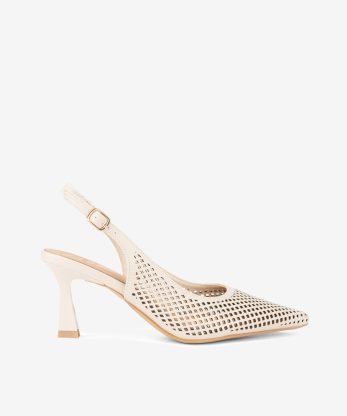 SAPATO SLING BACK COM PERFURADO - BEGE, 35