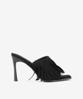 SANDÁLIA DE SALTO COM FRANJAS - PRETO, 40