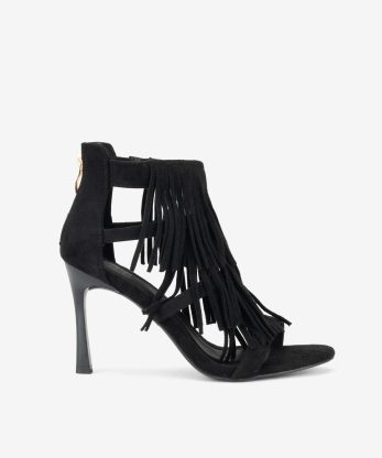SANDÁLIA DE SALTO COM FRANJAS - PRETO, 37