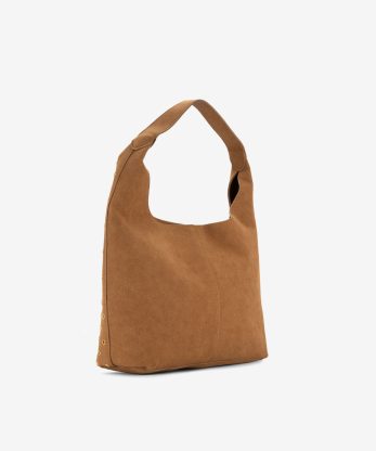 Alternative view of MALA HOBO EM CAMURÇA TÊXTIL COM TACHAS METÁLICAS E ALÇA DE OMBRO