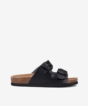 CHINELO METALIZADO COM PALMILHA ANATÓMICA E PEÇA COM DUPLA FIVELA METÁLICA - PRETO, 37