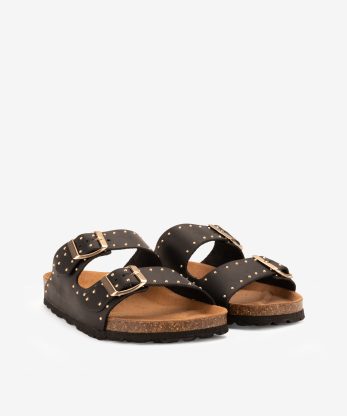 Alternative view of CHINELO DE DUPLA FIVELA EM PELE VINTAGE DECORADA COM MICRO TACHAS METÁLICAS COM PALMILHA BIO