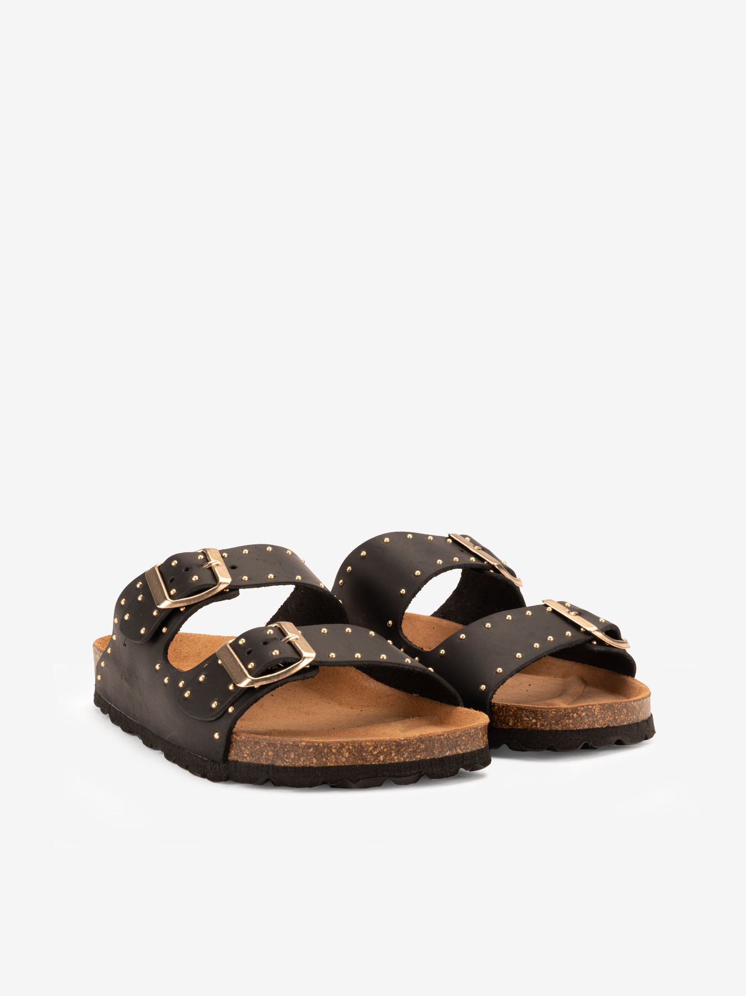 CHINELO DE DUPLA FIVELA EM PELE VINTAGE DECORADA COM MICRO TACHAS METÁLICAS COM PALMILHA BIO - Image 2