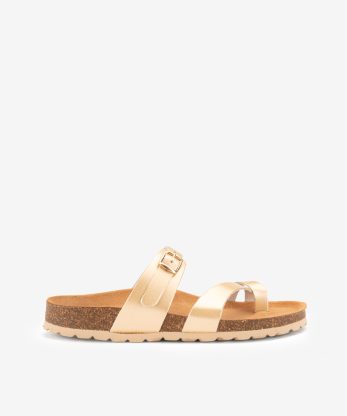 CHINELO INDIGO BAY DE DEDO EM PELE METALIZADA COM FIVELA E PALMILHA BIO
