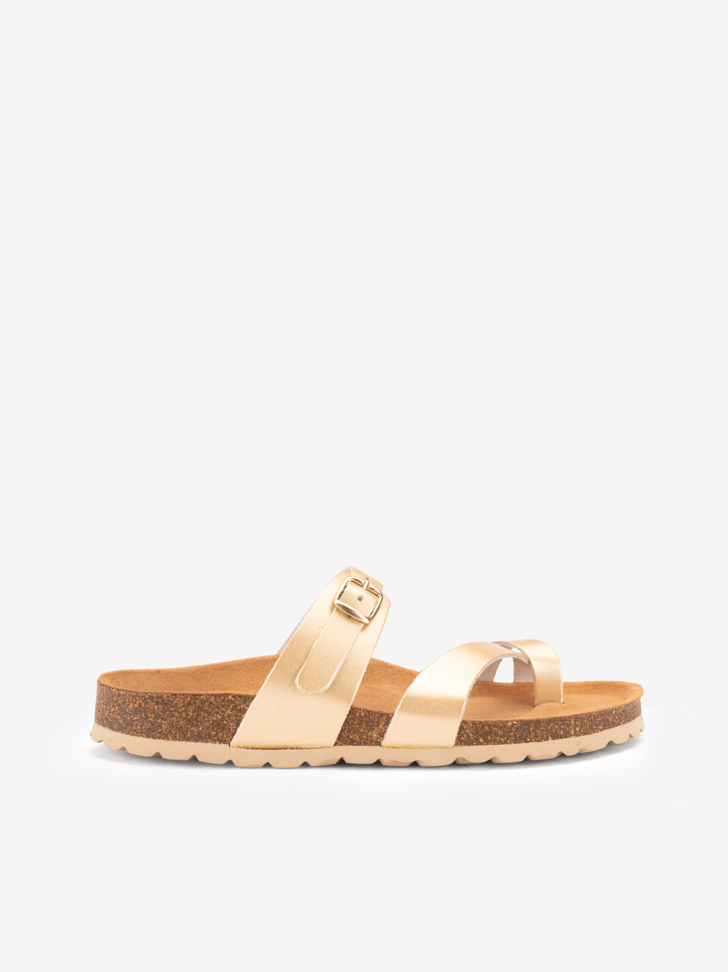 CHINELO INDIGO BAY DE DEDO EM PELE METALIZADA COM FIVELA E PALMILHA BIO